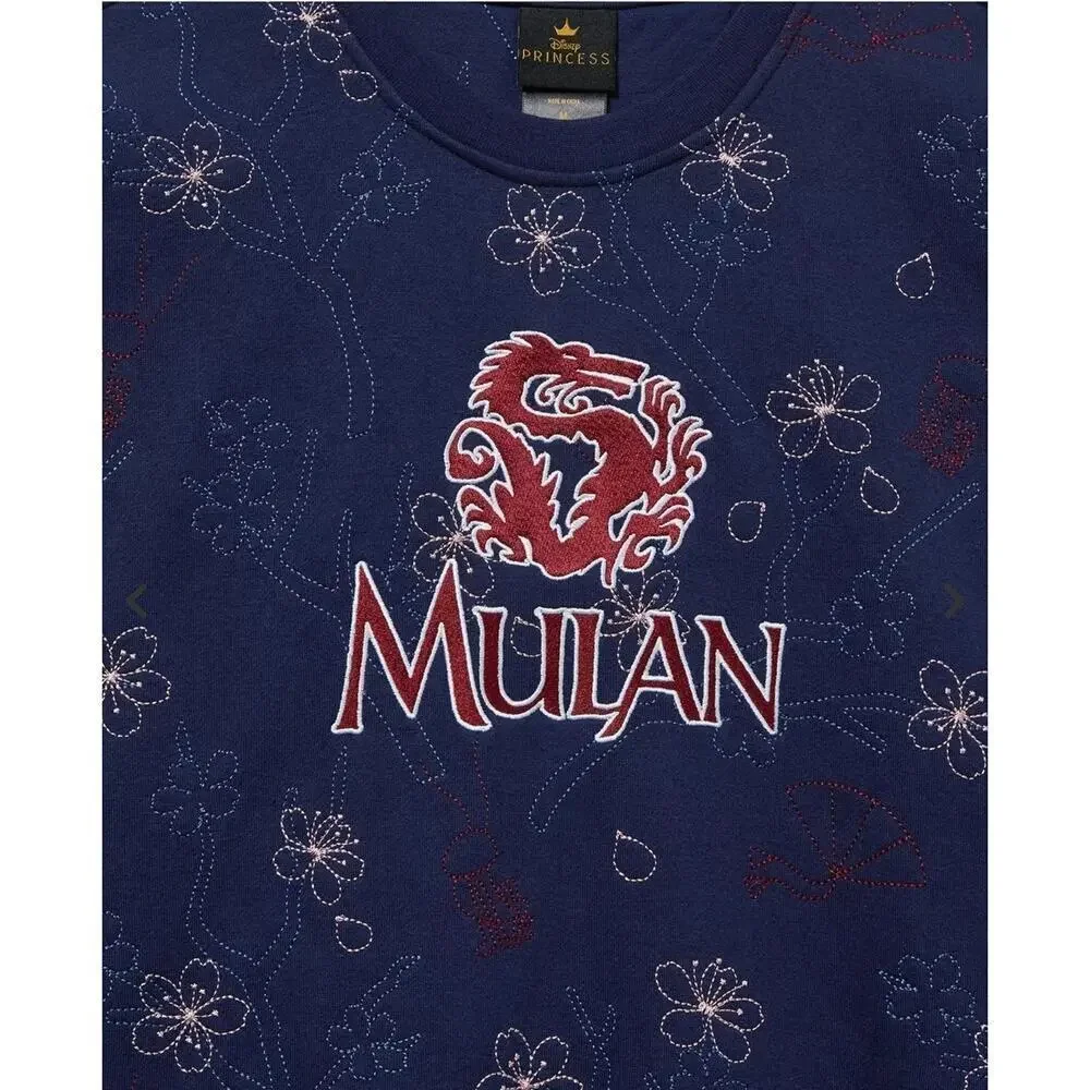 Boxlunch Disney Mulan Cherry Blossom Embroidered Sweatshirt Topographic Large - Picture 2 of 6